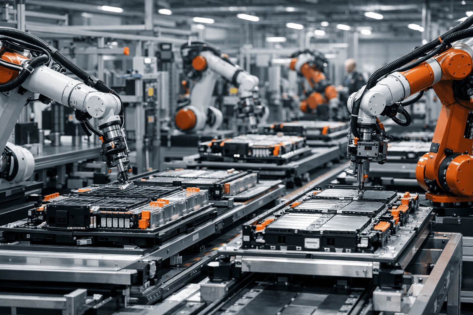 Ipari robotkar működés közben egy gyártócellában